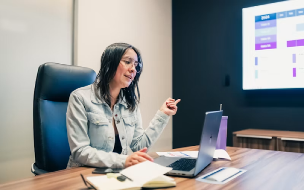 Presenter hosting a live webinar